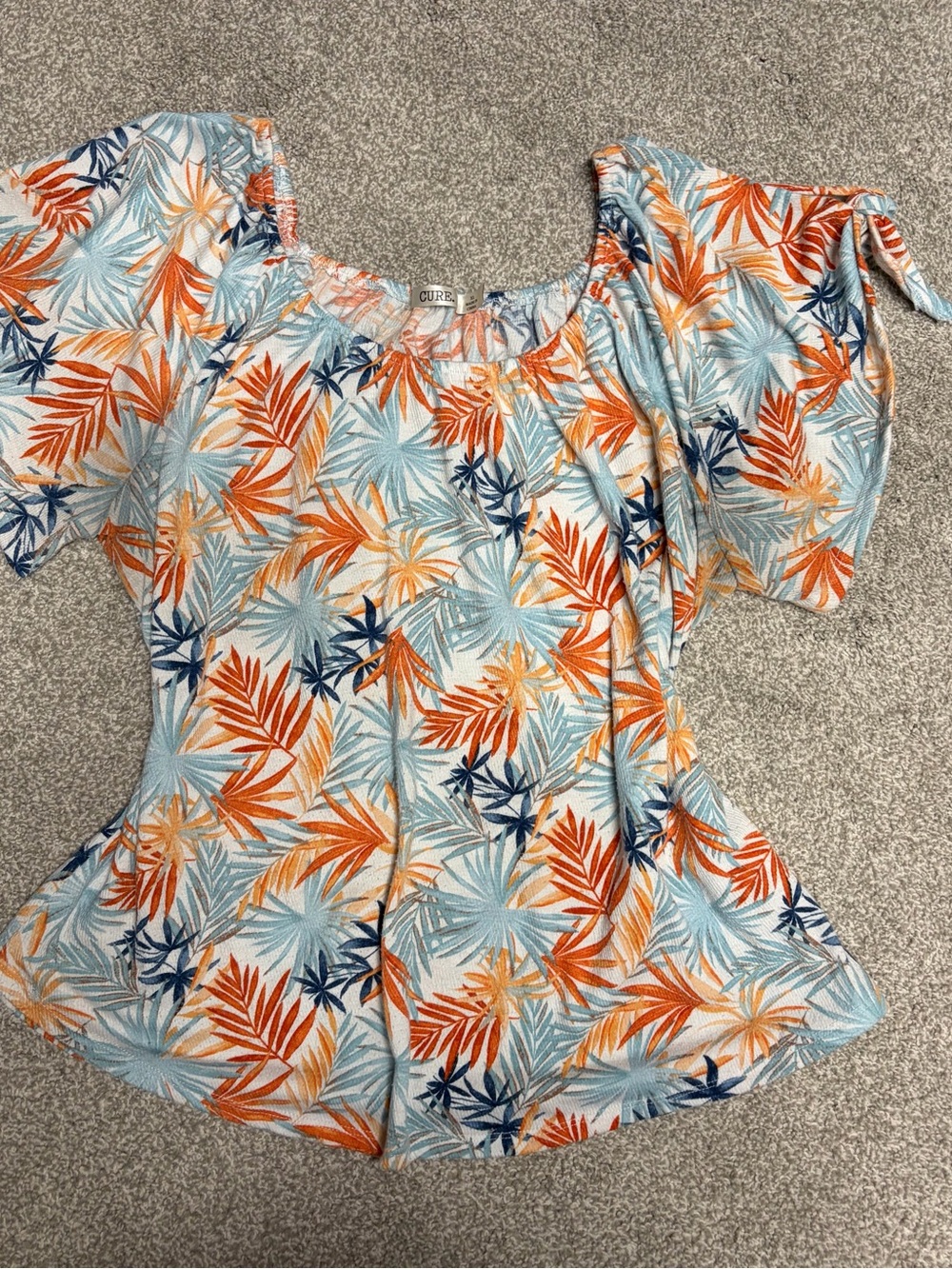 Xl Cure Tropical Print Women’s Top - Orange & Light Blue